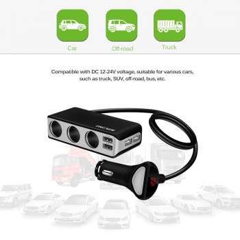 6.8A 4 USB Ports Car Charger with 3 Cigarette Lighter Sockets Splitter Charger DC 12~24V Cigarette Lighter Socket for smartphone