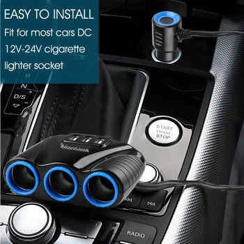 1 to 3 Car Cigarette Lighter Coupler Splitter Socket with 3 USB Power Adapter 3.1A for iPhone Smartphone DC 12V-24V usb