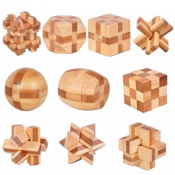 10 pcs/set  3D handmade vintage Ming lock Luban lock wooden toys adults puzzle children adult Christmas gift