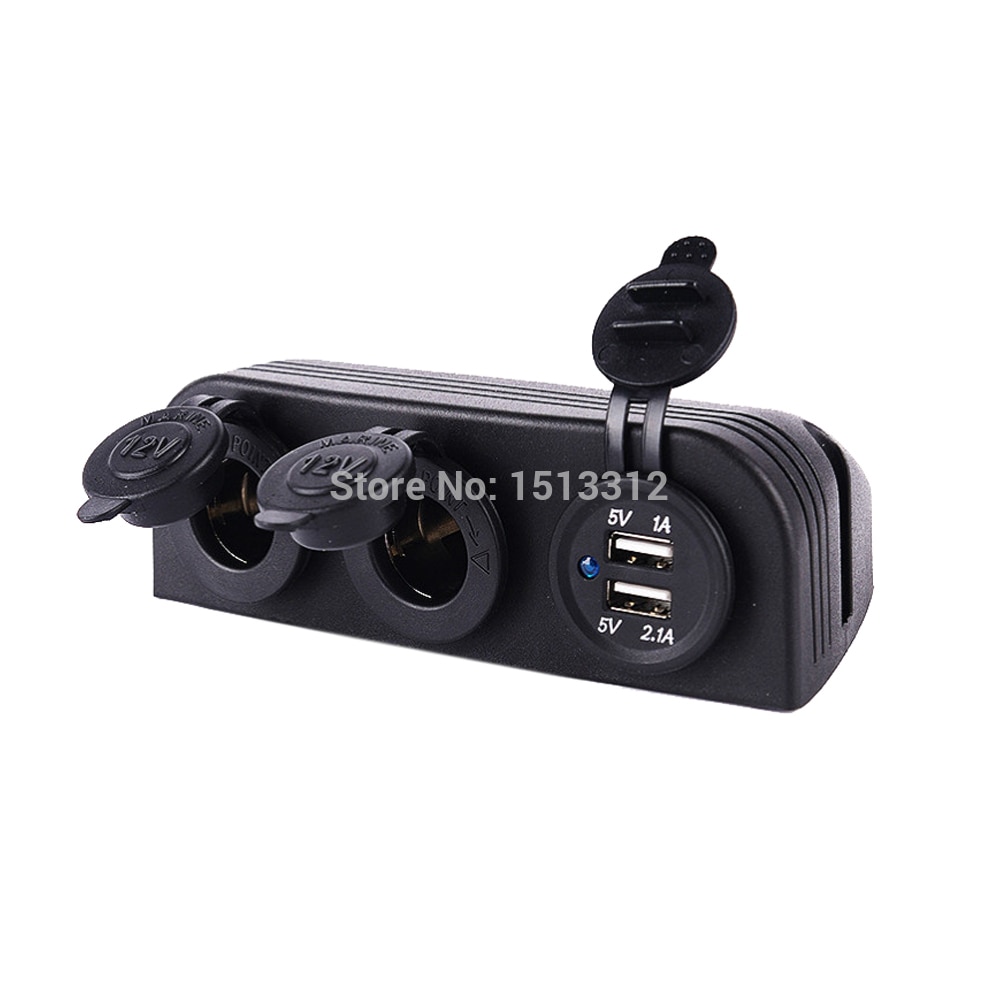 DIY Waterproof 12~24V Motocycle Car Dual USB Charger Adapter + Dual Cigarette Lighter Sockets