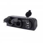DIY Waterproof 12~24V Motocycle Car Dual USB Charger Adapter + Dual Cigarette Lighter Sockets