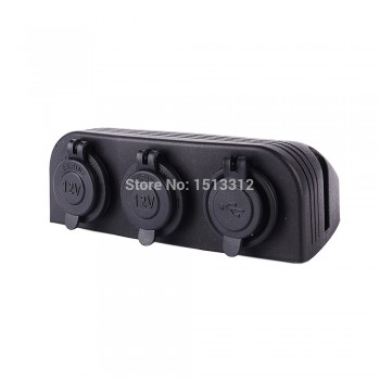 DIY Waterproof 12~24V Motocycle Car Dual USB Charger Adapter + Dual Cigarette Lighter Sockets