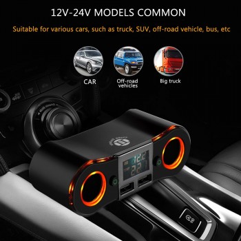 Onever Car Cigarette Lighter Socket Splitter Power Adapter Outlet with Independent Switch 3.5A Dual USB Charger DC12-24V