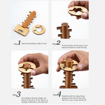 Key Unlock Puzzle Intelligence Educational Toys Puzzles Pre-school Wooden Kids Babies Children Wooden Toy