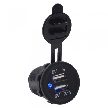 Motorcycle Dual USB Socket Charger Power Adapter Outlet Power 12-24V Mobile Phone Charger with LED for Auto Car Truck ATV Boat