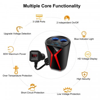 KORSEED Multifuction Car Cigarette Lighter Socket Splitter Power Adapter 3.1A 3 USB Car Charger for Phone DVR Input DC 12V - 24V