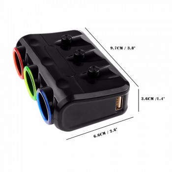 KORSEED 3 Port 12V-24V Car Cigarette Lighter Socket Splitter Power Phone Dual USB Car Charger Individual switch Smart Protection