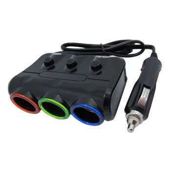 KORSEED 3 Port 12V-24V Car Cigarette Lighter Socket Splitter Power Phone Dual USB Car Charger Individual switch Smart Protection