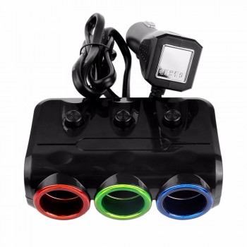 KORSEED 3 Port 12V-24V Car Cigarette Lighter Socket Splitter Power Phone Dual USB Car Charger Individual switch Smart Protection