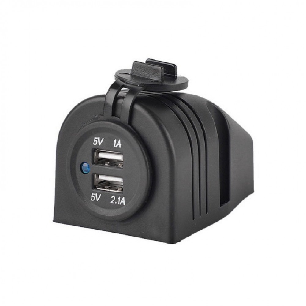 Waterproof Dual USB Charger Cigarette Lighter Adapter 12-24V 2.1A/1.0A Panel for Motorcycle Car Boat Marine Carvan