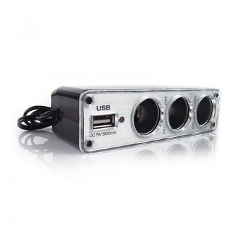 3 Way Multi Socket Car Cigarette Lighter Splitter USB Plug Charger DC 12V/24V Triple Adapter With USB Port