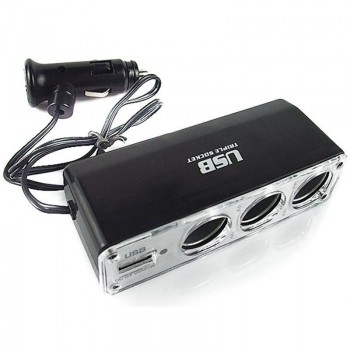3 Way Multi Socket Car Cigarette Lighter Splitter USB Plug Charger DC 12V/24V Triple Adapter With USB Port
