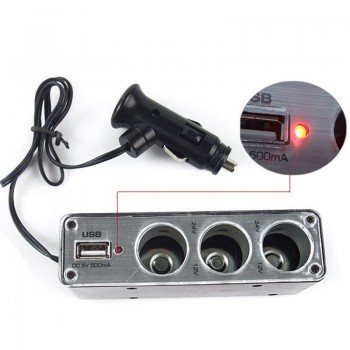 3 Way Multi Socket Car Cigarette Lighter Splitter USB Plug Charger DC 12V/24V Triple Adapter With USB Port