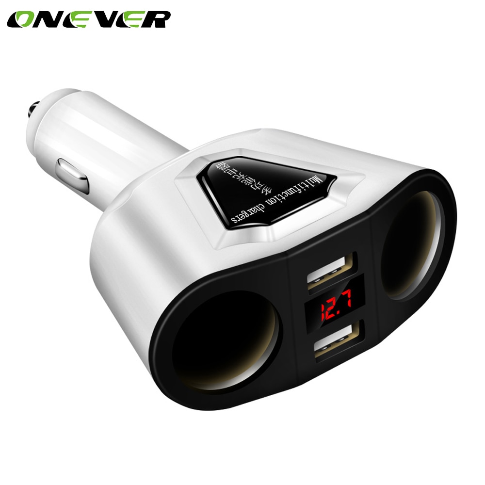 Onever 2 Way Sockets 5V/3.1A Car Cigarette Lighter Socket Voltmeter Splitter Power Adapter 12~24V  2 USB Car Charger For GPS DVR