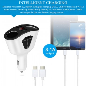 Onever 2 Way Sockets 5V/3.1A Car Cigarette Lighter Socket Voltmeter Splitter Power Adapter 12~24V  2 USB Car Charger For GPS DVR
