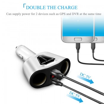 Onever 2 Way Sockets 5V/3.1A Car Cigarette Lighter Socket Voltmeter Splitter Power Adapter 12~24V  2 USB Car Charger For GPS DVR