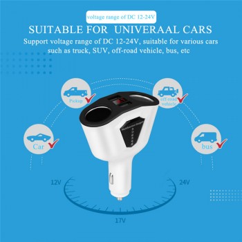 Onever 2 Way Sockets 5V/3.1A Car Cigarette Lighter Socket Voltmeter Splitter Power Adapter 12~24V  2 USB Car Charger For GPS DVR