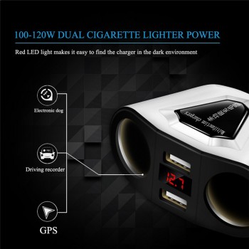 Onever 2 Way Sockets 5V/3.1A Car Cigarette Lighter Socket Voltmeter Splitter Power Adapter 12~24V  2 USB Car Charger For GPS DVR