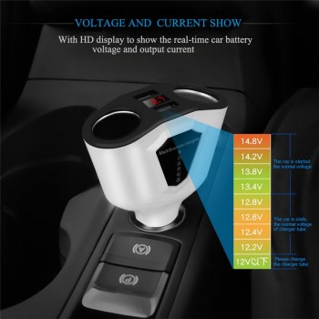 Onever 2 Way Sockets 5V/3.1A Car Cigarette Lighter Socket Voltmeter Splitter Power Adapter 12~24V  2 USB Car Charger For GPS DVR
