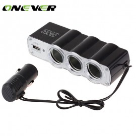 Onever 1 to 3 Car Cigarette Lighter Splitter Hub Socket with USB Charger Adaptor DC 12-24V Car Auto Power Adapter lighter