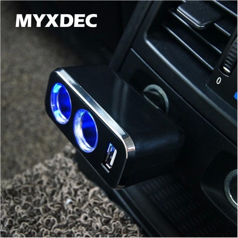 Triple 1 to 2 Socket + USB Power Supply Car Charger Power Supply Double Dropshipping Adapter / Cigar Socket With Blue Lights