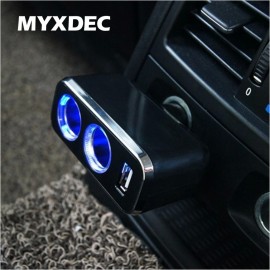Triple 1 to 2 Socket + USB Power Supply Car Charger Power Supply Double Dropshipping Adapter / Cigar Socket With Blue Lights