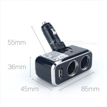 Triple 1 to 2 Socket + USB Power Supply Car Charger Power Supply Double Dropshipping Adapter / Cigar Socket With Blue Lights