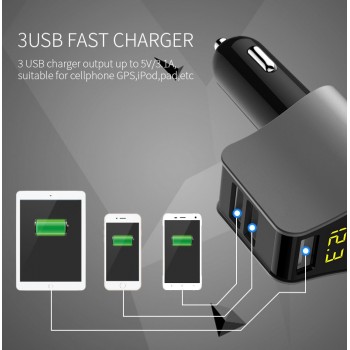 KORSEED Car Cigarette Lighter Socket Splitter Power plug 3 USB Car Fast Charger 12V - 24V for cellphone GPS Ipod Pad etc