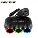 Onever Car Cigarette Lighter Splitter Multi Socket 5V/2.1A 120W Dual USB Power Adapter Charger with Switch Charger for iPhone