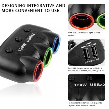 Onever Car Cigarette Lighter Splitter Multi Socket 5V/2.1A 120W Dual USB Power Adapter Charger with Switch Charger for iPhone