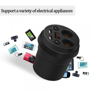 Mr Cartool Car Styling Cigarette Lighter Splitter Voltage Alarm Auto 3.1A Dual USB Ports Cup Charger Power Adapter with 2 Socket