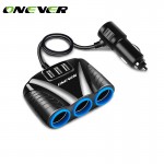 Onever 12V/24V 3 ports Auto Sockets Car Cigarette Lighter Adapter Lighter Splitter Lighter 5V 3.1A Output Power 3USB Car Charger