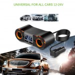 Onever ZNB02 1 to 2 Car Cigarette Lighter Socket Splitter with LCD Display Separated Switch Control Dual USB Fast Charging