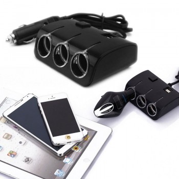 3 Ways 120W Universal Car Cigarette Lighter Sockets Splitter Power Adapter Dual USB Charger 3.1A Output  For All Phone And IPad