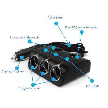 3 Ways 120W Universal Car Cigarette Lighter Sockets Splitter Power Adapter Dual USB Charger 3.1A Output  For All Phone And IPad