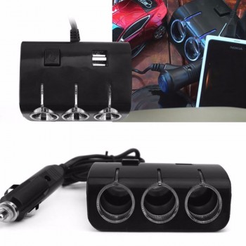 3 Ways 120W Universal Car Cigarette Lighter Sockets Splitter Power Adapter Dual USB Charger 3.1A Output  For All Phone And IPad