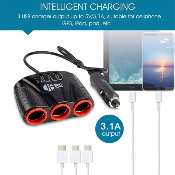 car cigarette lighter with 3 USB+3 port with 3.1A Car Splitter Cigar Lighter Hub Power Adapter DC 12V-24V for  GPS DVR or Ayfon
