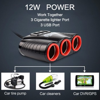 car cigarette lighter with 3 USB+3 port with 3.1A Car Splitter Cigar Lighter Hub Power Adapter DC 12V-24V for  GPS DVR or Ayfon