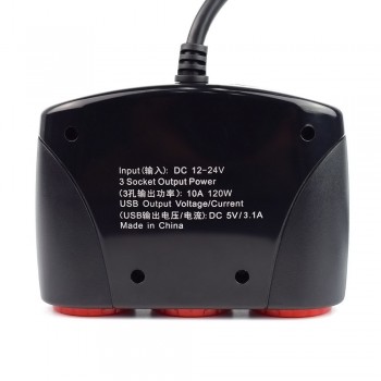 car cigarette lighter with 3 USB+3 port with 3.1A Car Splitter Cigar Lighter Hub Power Adapter DC 12V-24V for  GPS DVR or Ayfon