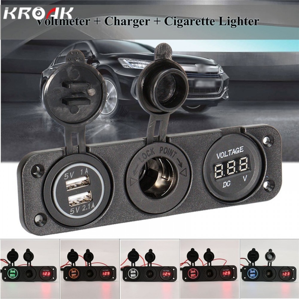 1PCS 12V Car Cigarette Lighter Socket With LED 12V Dual Socket USB Adapter Charger With Car Cigarette Light Voltmeter