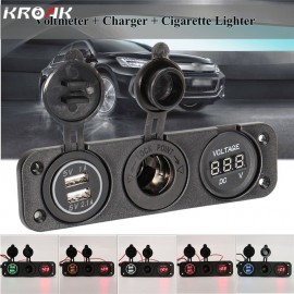 1PCS 12V Car Cigarette Lighter Socket With LED 12V Dual Socket USB Adapter Charger With Car Cigarette Light Voltmeter