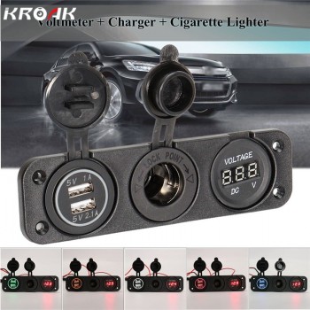 1PCS 12V Car Cigarette Lighter Socket With LED 12V Dual Socket USB Adapter Charger With Car Cigarette Light Voltmeter