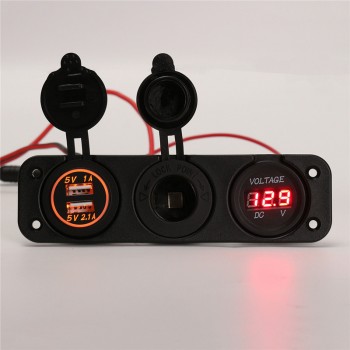 1PCS 12V Car Cigarette Lighter Socket With LED 12V Dual Socket USB Adapter Charger With Car Cigarette Light Voltmeter