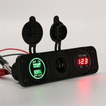 1PCS 12V Car Cigarette Lighter Socket With LED 12V Dual Socket USB Adapter Charger With Car Cigarette Light Voltmeter