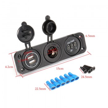 1PCS 12V Car Cigarette Lighter Socket With LED 12V Dual Socket USB Adapter Charger With Car Cigarette Light Voltmeter