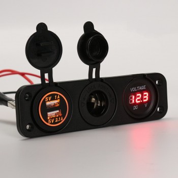 1PCS 12V Car Cigarette Lighter Socket With LED 12V Dual Socket USB Adapter Charger With Car Cigarette Light Voltmeter