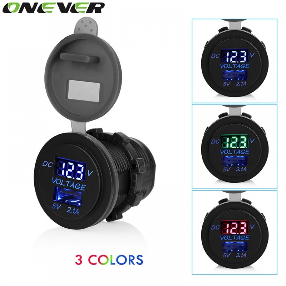 Onever Motorcycle USB Waterproof DC 12V Dual USB Car Charger Adapter Socket Adapter 5v 2.1A 1A for Boat Auto Iphone Huawei