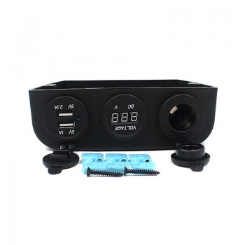 Universal 12-24V Car Auto Boat Caravan Cigarette Lighter Socket amp; Dual USB Power Adapter Charger amp; LED Digital Voltmeter Combo