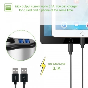 Dual USB Electronic Cigarette Lighter Car Lighter Charger Socket Splitter Adapter 3.1A Charger for iPhone Phone 12V-24V