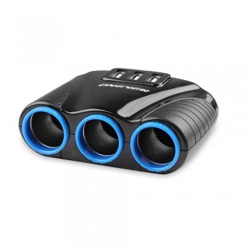 Onever 12V-24V Universal Car 3 Sockets Splitter Cigarette Lighter Socket 3 Ports USB Charger Power Adapter for iPhone iPad DVR